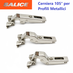 Cerniera SALICE per ante con Profili Metallici e Alluminio, Apertura fino a 105°.