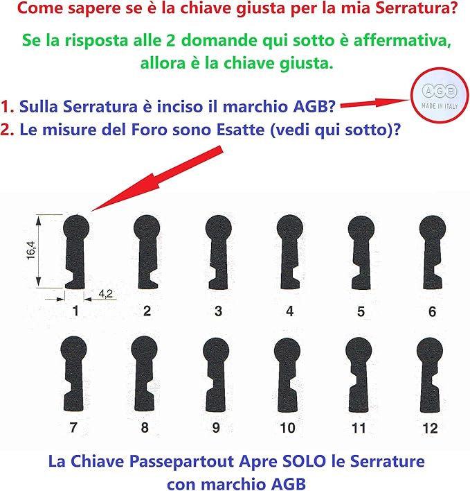 Chiave AGB per serrature porte interne, (confezione da 2). - immagine 3