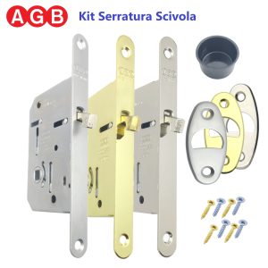 Kit Serratura AGB Scivola TRE, per porte Scorrevoli e Bagno WC, fronte tondo 16&times;160 mm.