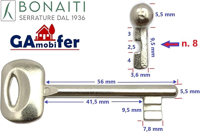 Chiavi BONAITI per serrature a incasso porte interne, (confezione da 2) - immagine 3