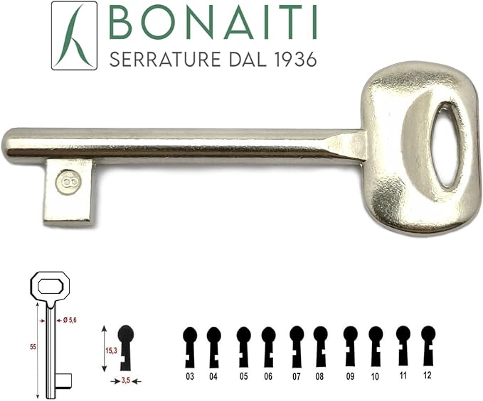 Chiavi BONAITI per serrature a incasso porte interne, (confezione da 2) - immagine 2