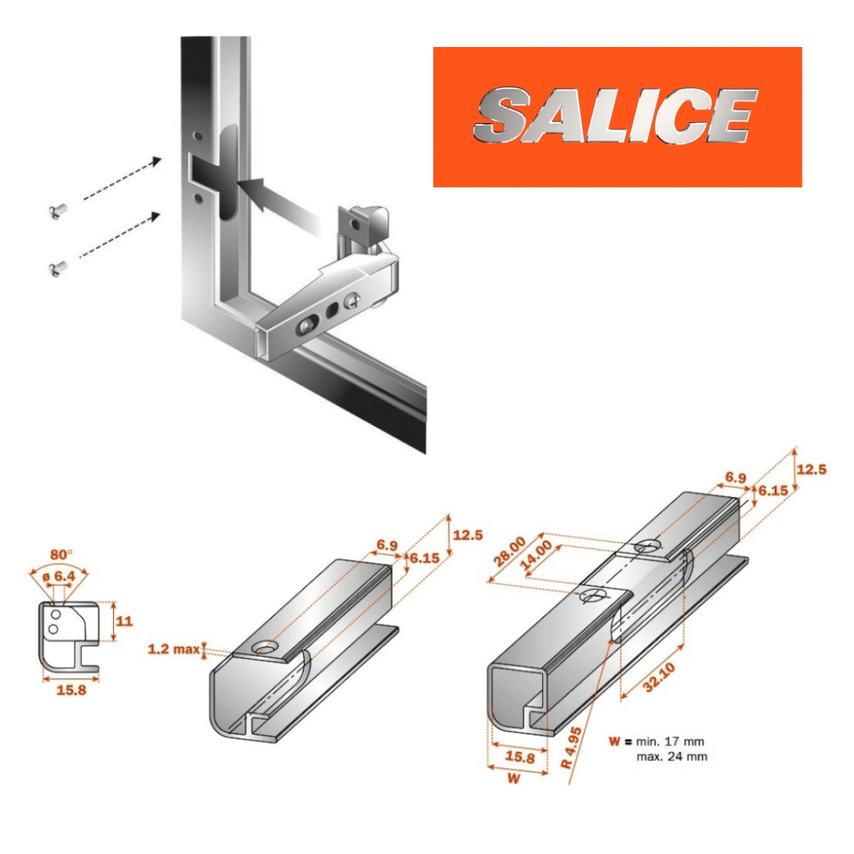Cerniera SALICE per ante con Profili Metallici e Alluminio, Apertura fino a 105°. - immagine 4