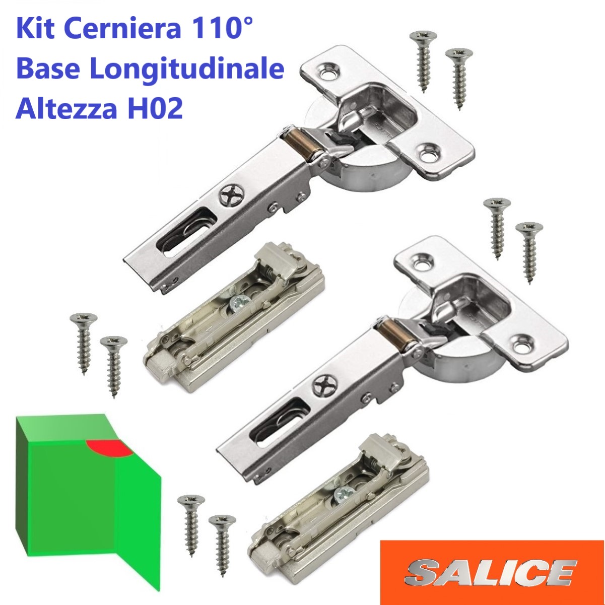 Kit Cerniera SALICE universale per mobili con apertura 110°, Collo Basso "0" a Battuta.