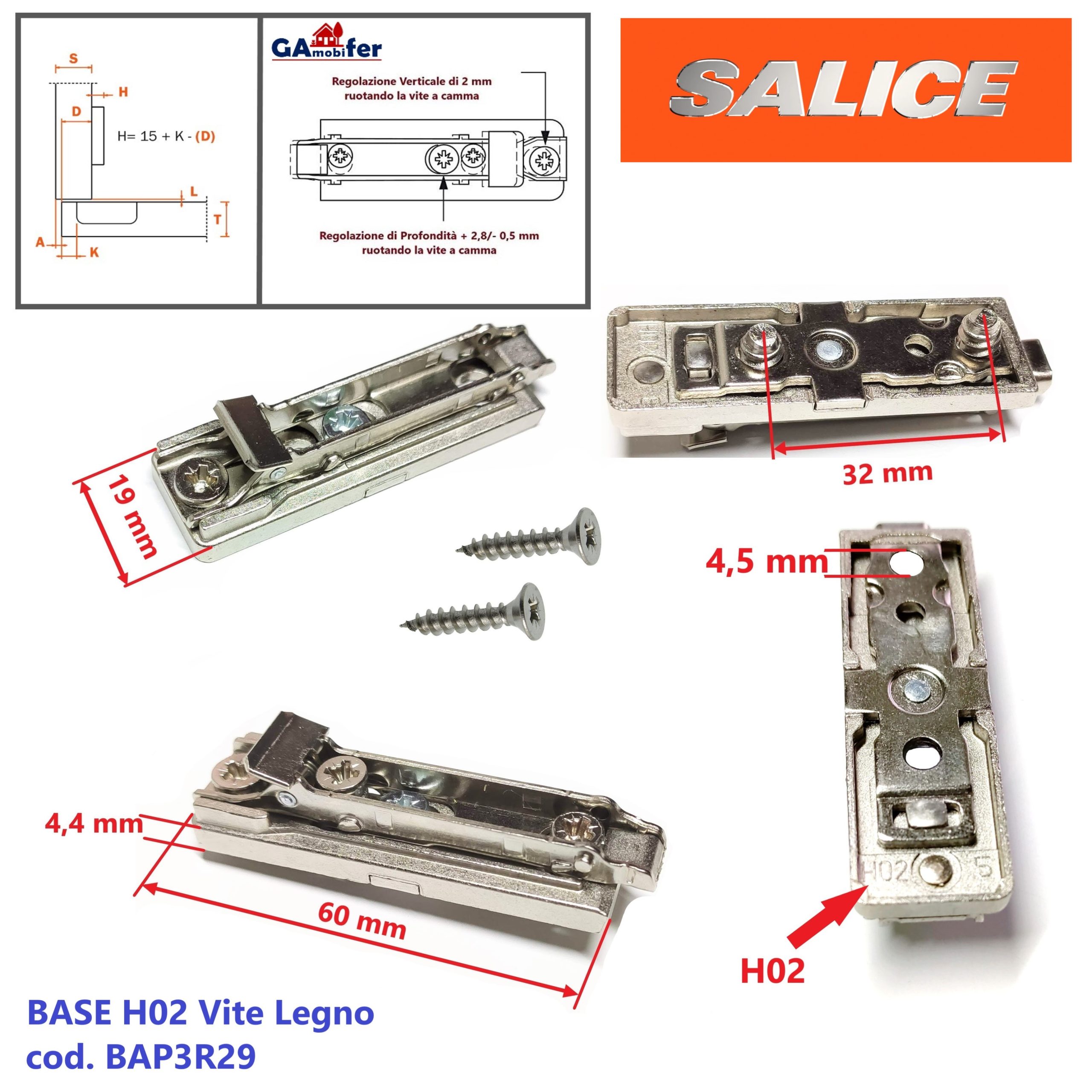 Kit Cerniera SALICE universale per mobili con apertura 110°, Collo Basso "0" a Battuta. - immagine 6