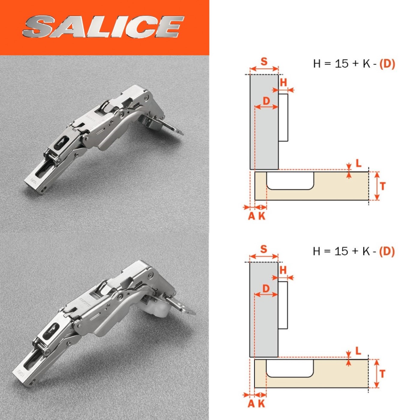 Cerniera SALICE, per ante con apertura fino a 155°, Collo 0 (Battuta Intera) con Decelerazione O Chiusura Automatica - immagine 5