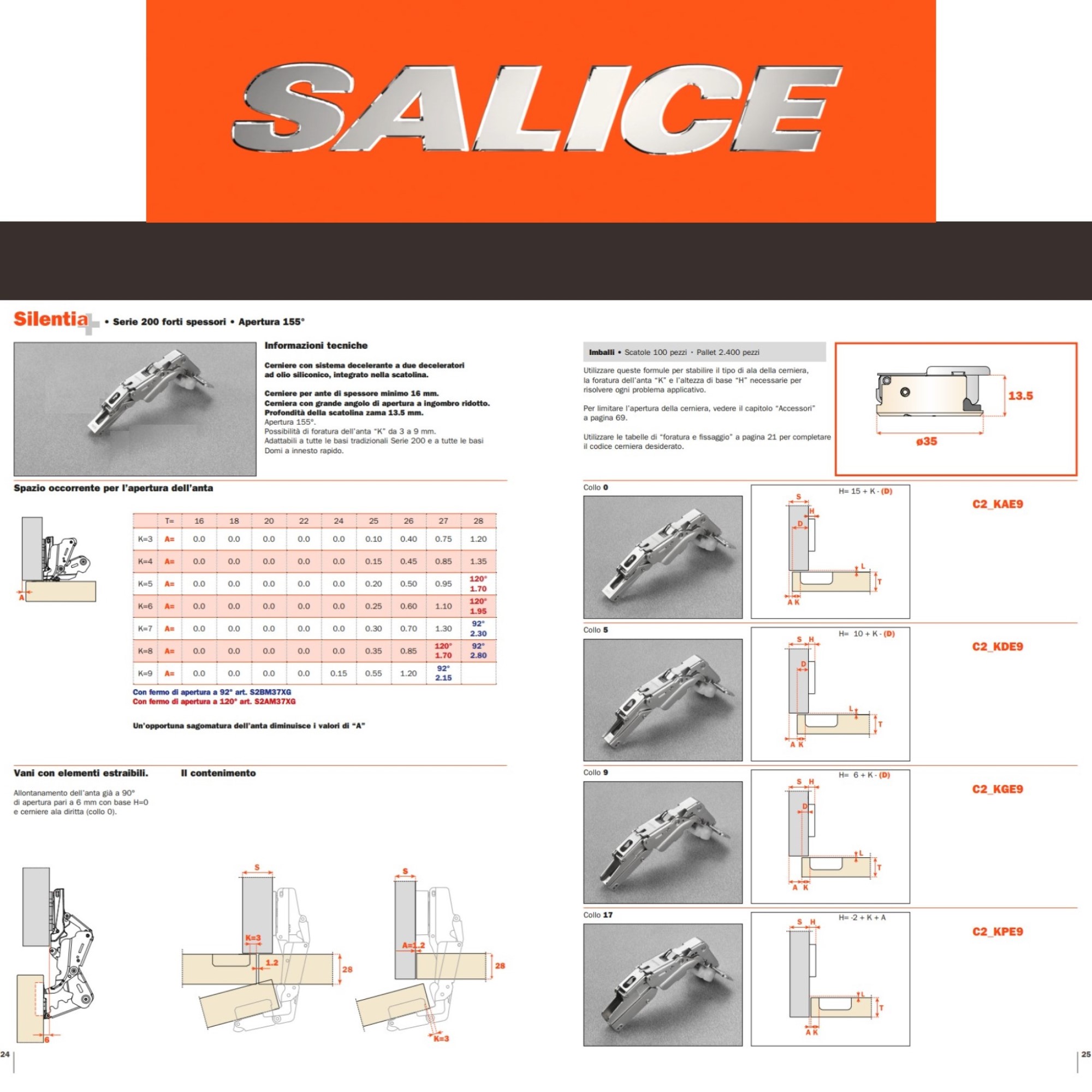 Cerniera SALICE, per ante con apertura fino a 155°, Collo 0 (Battuta Intera) con Decelerazione O Chiusura Automatica - immagine 6