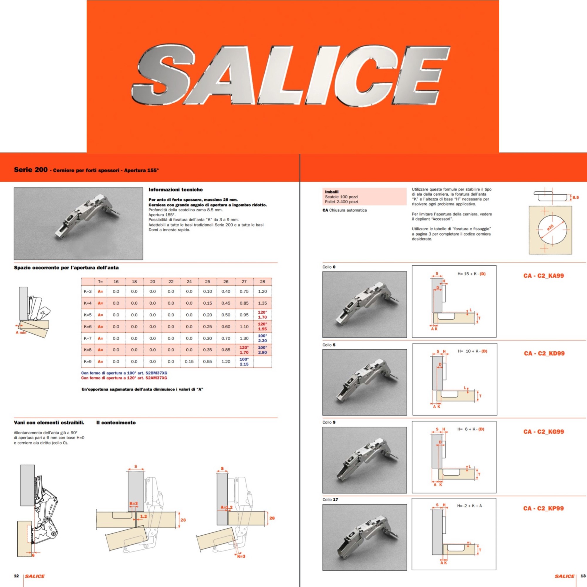 Cerniera SALICE, per ante con apertura fino a 155°, Collo 0 (Battuta Intera) con Decelerazione O Chiusura Automatica - immagine 7