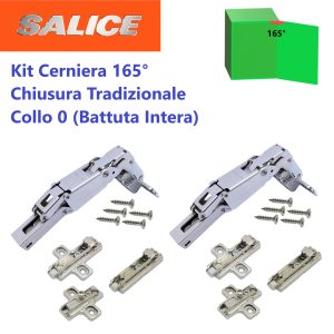 Cerniera SALICE Kit per Ante con Apertura 165°. Collo 0 (Battuta Intera) BASE Personalizzabile.