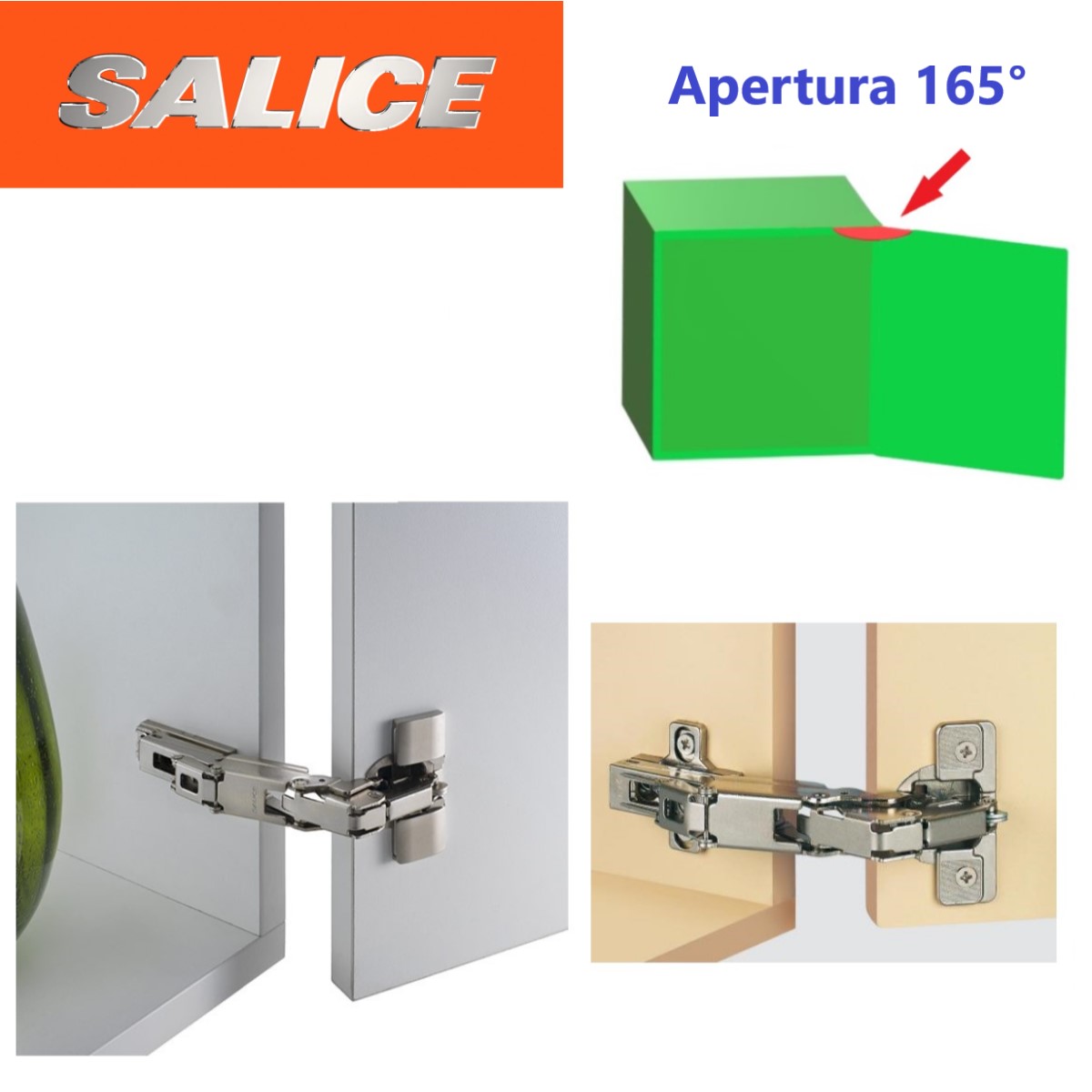 Cerniera SALICE Kit per Ante con Apertura 165°. Collo 0 (Battuta Intera) BASE Personalizzabile. - immagine 3