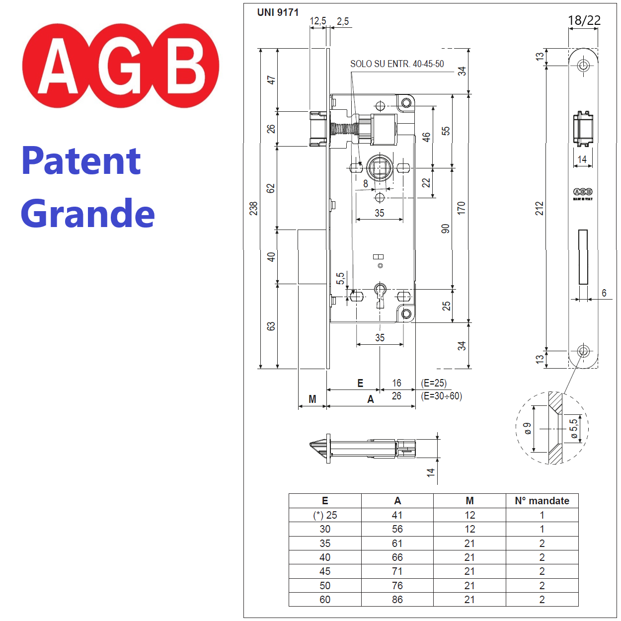 Serratura AGB Patent Grande, Fronte Arrotondato 238 mm. - immagine 2