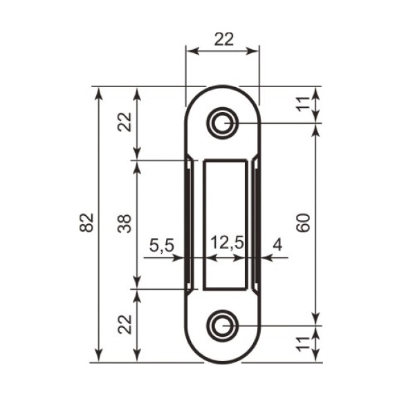 Piastra Incontro AGB 22x82 mm, Bordo Tondo, per serrature B010 serie CENTRO solo Scrocco. - immagine 2