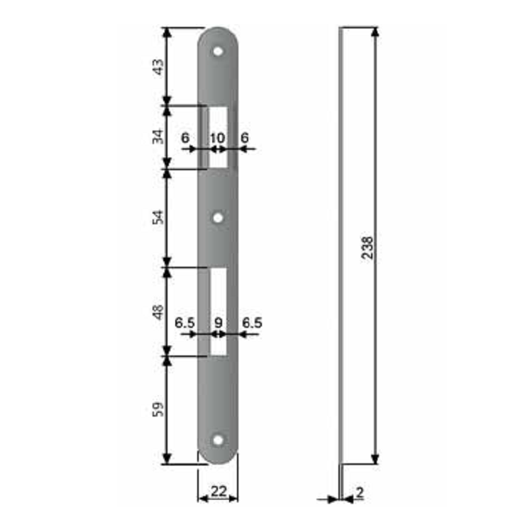 Piastra Incontro AGB 22x238 mm, per serrature B0059 PATENT Grande, Bordo Tondo. - immagine 2