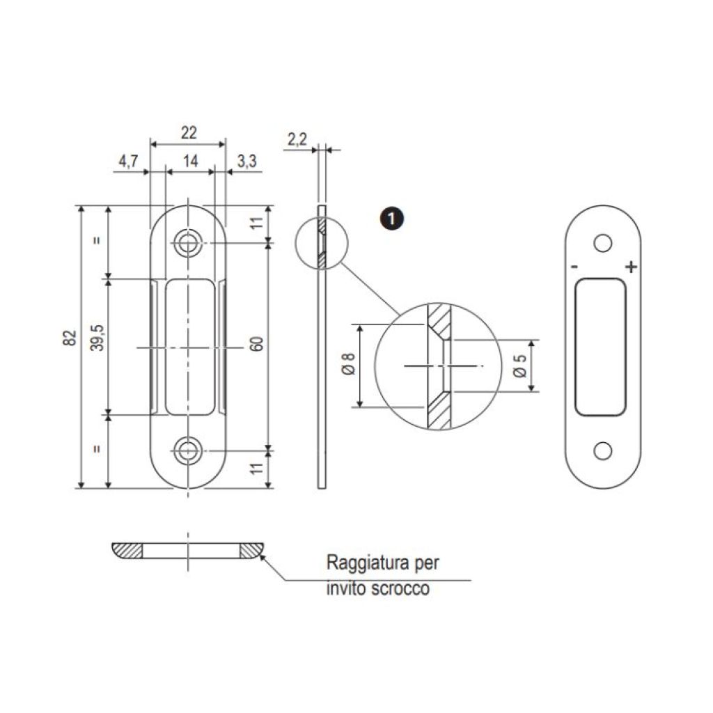 Incontro AGB Reversibile Easy-Matic Regolabile 22x82x2,2 mm, Bordo Tondo. - immagine 2