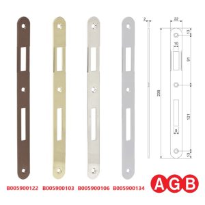 Piastra Incontro AGB 22x238 mm, per serrature B0059 PATENT Grande, Bordo Tondo.