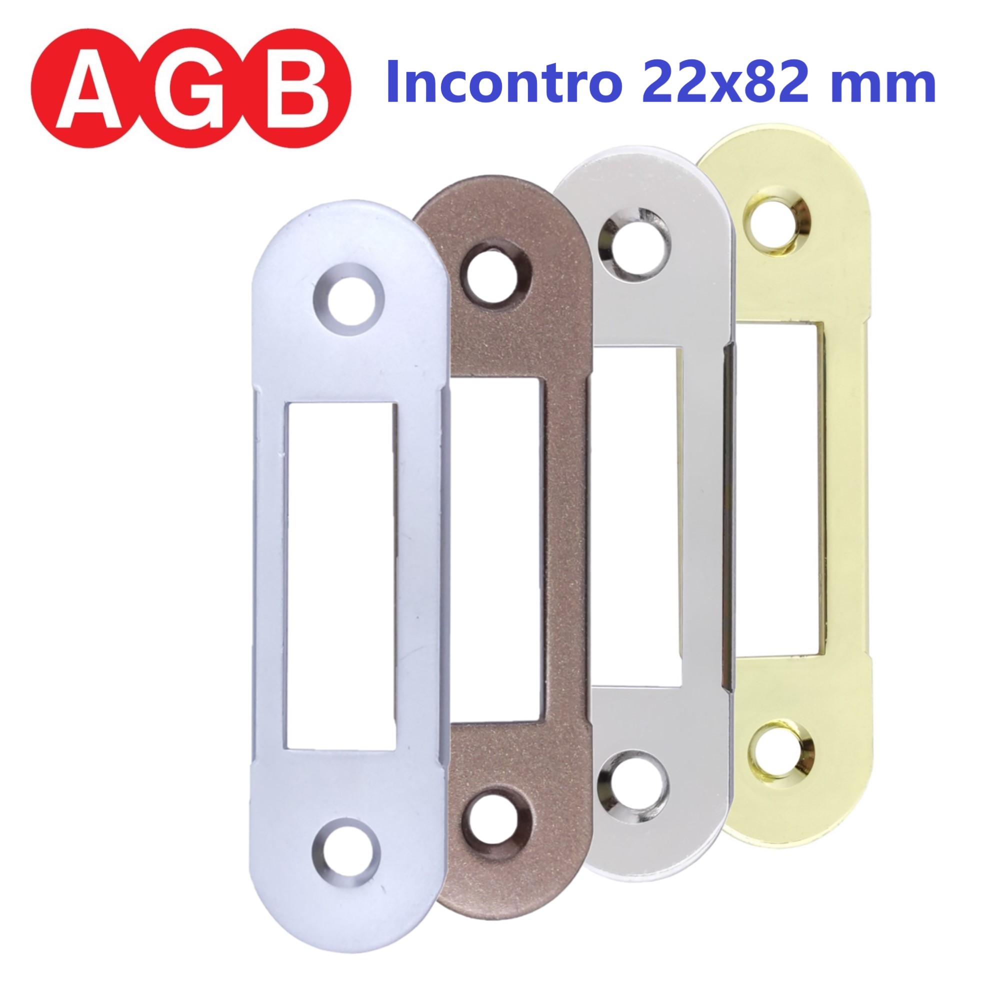Piastra Incontro AGB 22x82 mm, Bordo Tondo, per serrature B010 serie CENTRO solo Scrocco.