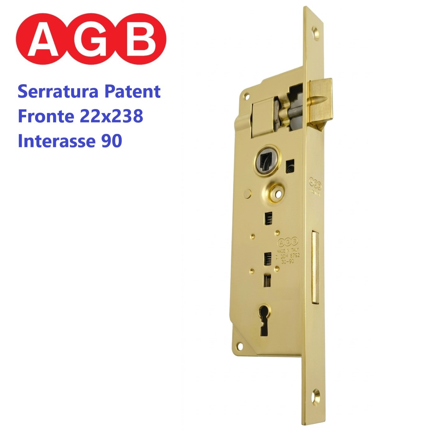 Serratura AGB PATENT, Piastra Frontale 22x238, Fronte Quadro.