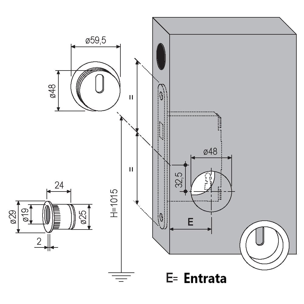 Rosetta AGB, kit G Tondo, per Serratura Scivola, porte scorrevoli, diametro 48 mm. - immagine 2
