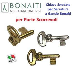 Chiave snodata per serrature a gancio Bonaiti di porte interne scorrevoli, cifratura standard n. 8.