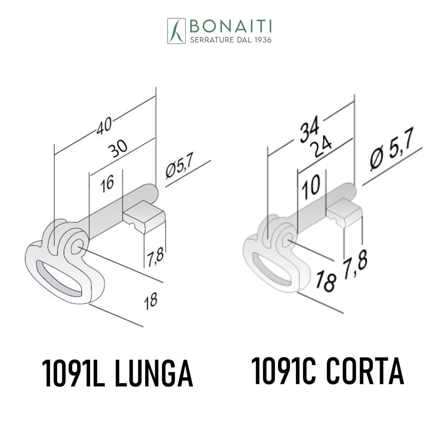 Chiave snodata per serrature a gancio Bonaiti di porte interne scorrevoli, cifratura standard n. 8. - immagine 2